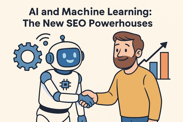 Man shaking hands with a humanoid AI robot, symbolising partnership between humans and artificial intelligence in SEO