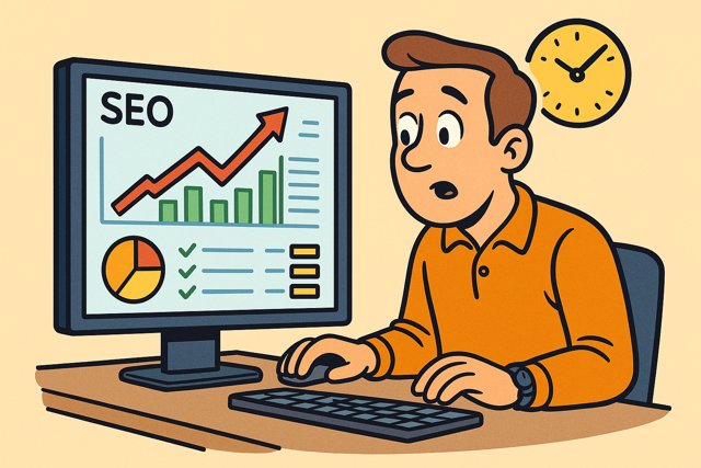 Man looking at screen while monitoring and adapting SEO performance