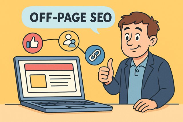 Man looking at his screen, checking off-page SEO issues on his website