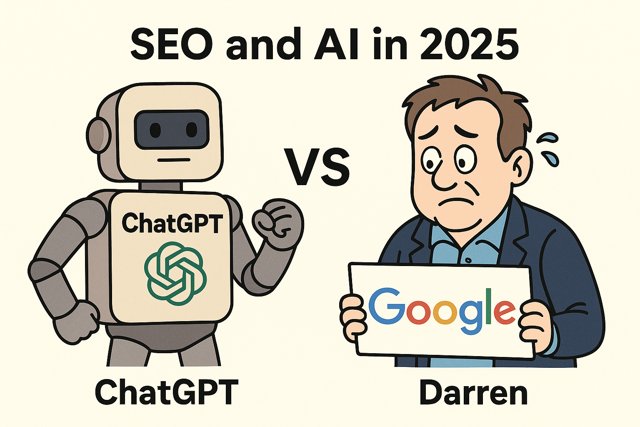Illustration of artificial intelligence interacting with SEO tools on a futuristic 2025-style digital interface