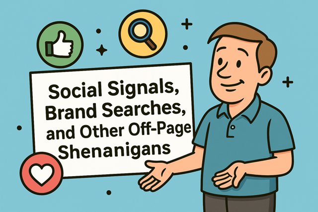 Man looking at charts showing brand searches and social signals as part of off-page SEO analysis